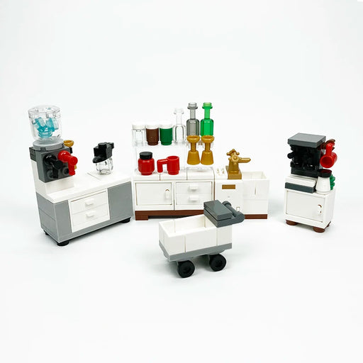 MOC block creative toys kitchen appliances refrigerators cabinets tableware coffee machines water dispensers and home scenes