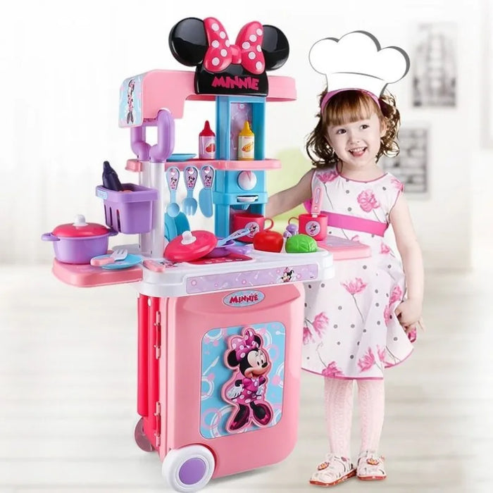 Disney new Mickey Minnie Frozen children's cooking kitchen utensils simulation tableware girls play house toys trolley box