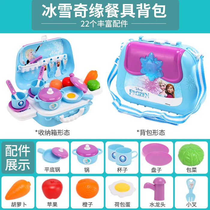 Disney new Mickey Minnie Frozen children's cooking kitchen utensils simulation tableware girls play house toys trolley box