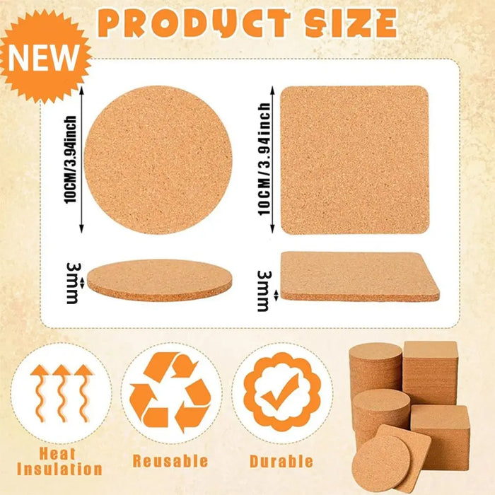 New Cork Coaster Square Circular Anti Slip Insulated Dining Table Mat Wooden Heat-insulating Kitchen Water Absorbing Mat