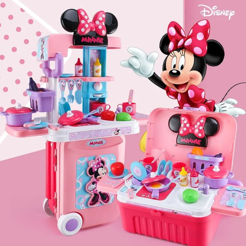 Disney new Mickey Minnie Frozen children's cooking kitchen utensils simulation tableware girls play house toys trolley box