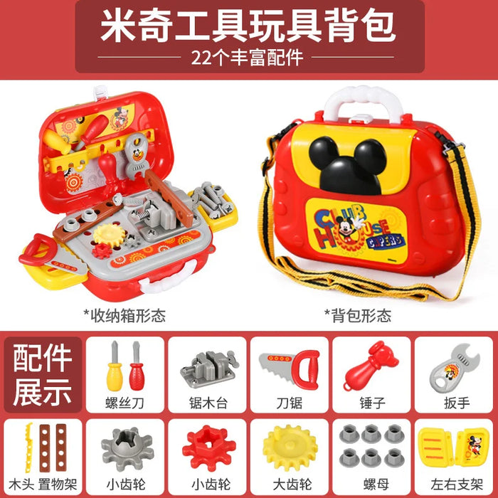 Disney new Mickey Minnie Frozen children's cooking kitchen utensils simulation tableware girls play house toys trolley box