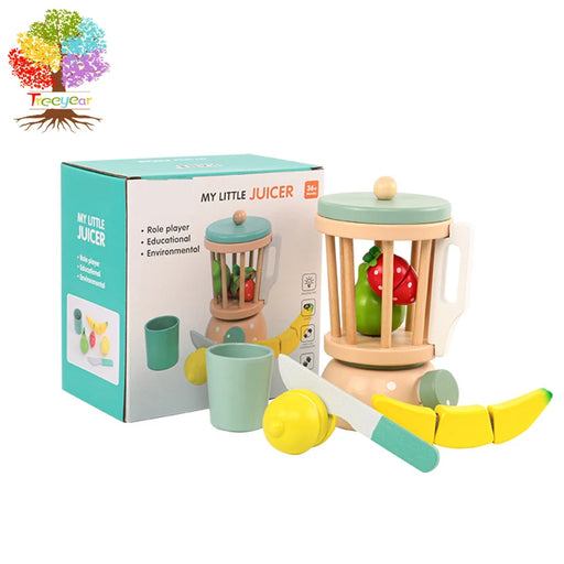 Wooden Smoothie Maker toy - Includes wood Blender, cup, Fruits and knife,Wooden Toy Mixer Food Play Kitchen 13 pcs Accessories